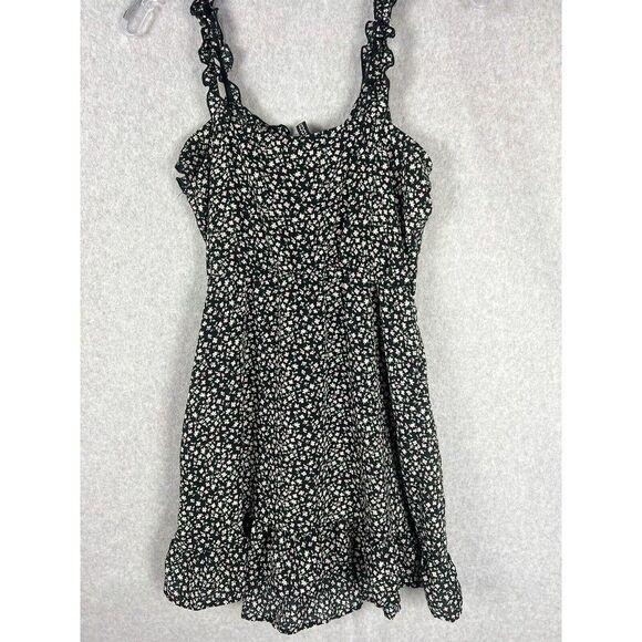 H & M Divided Floral Mini Dress Women Small Spaghetti Strap Ruffle Hem Flowy - Picture 3 of 13